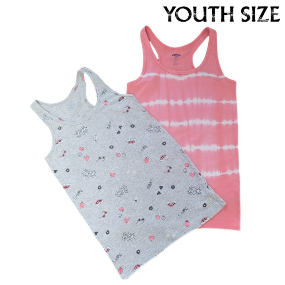 ❤2/$12❤ Girls Tank Top Bundle (fitted pink tie dye & grey/pink) - EUC